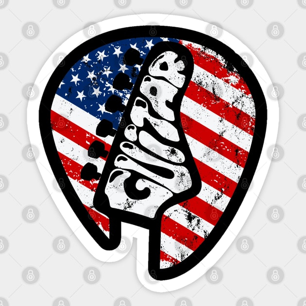 American Flag Guitar Head & Pick, 4th Of July Sticker by meowstudio